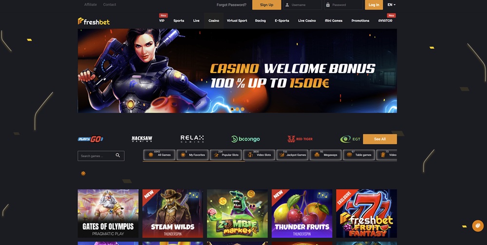 Freshbet casino homepage