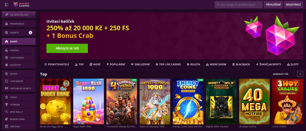 Malina Casino homepage
