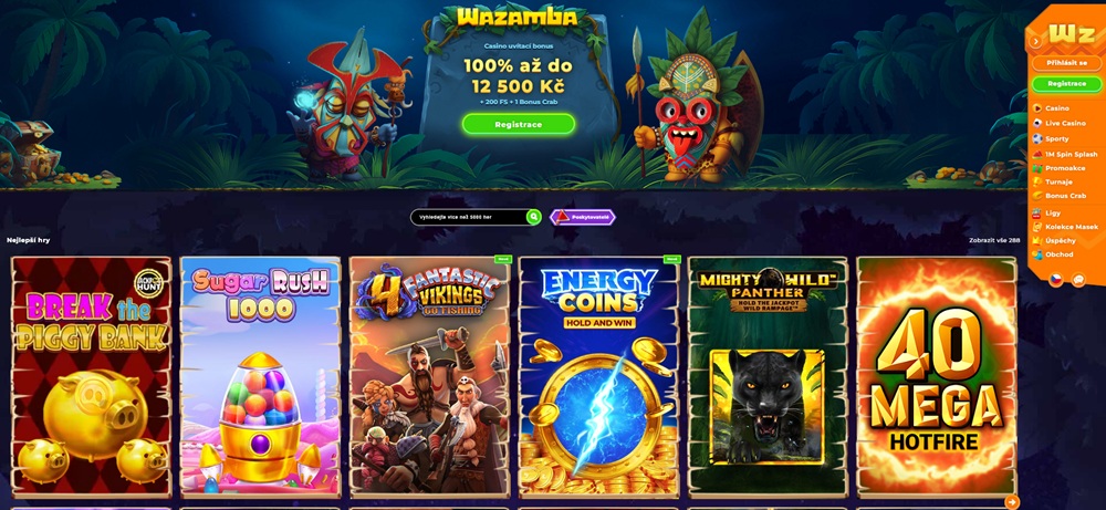 Wazamba casino homepage