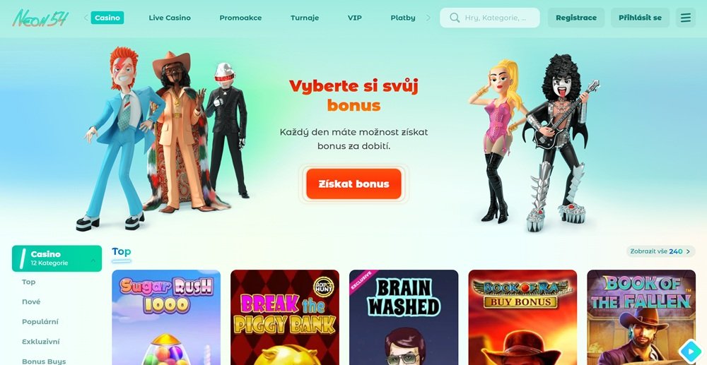 Neon54 Casino homepage